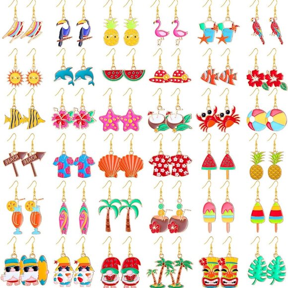 36 Pairs Summer Hawaiian Earrings Tropical Festive Drop and Studs for Women - Picture 1 of 5